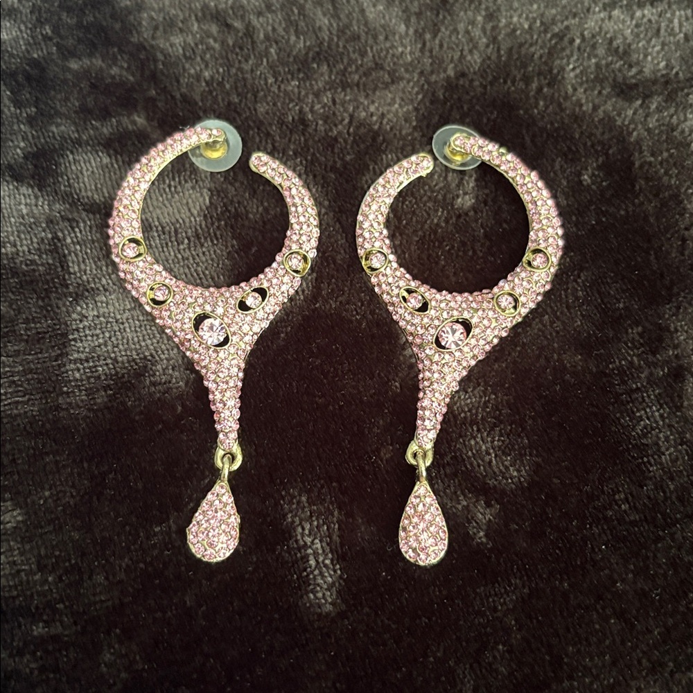 Pink and Gold Teardrop Earrings